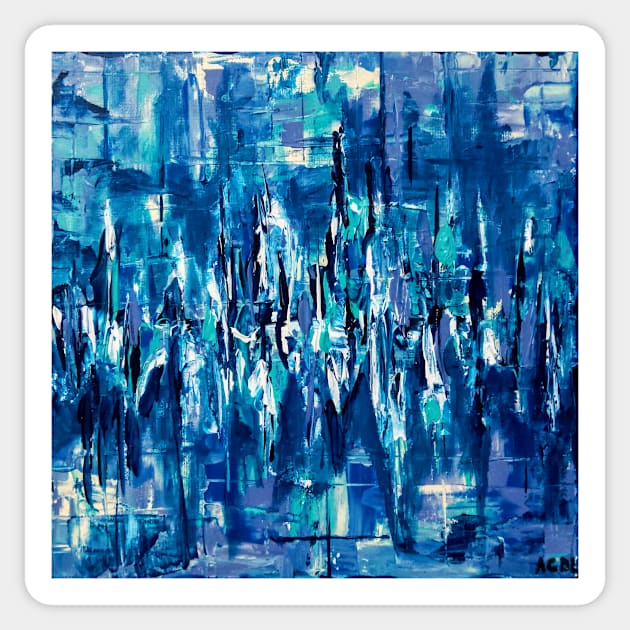 Pause - blue square abstract painting Sticker by acdlart